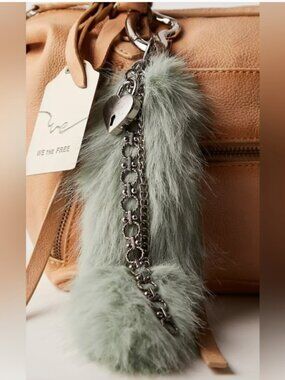 Free People NWT Fluffy Tail Bag Charm Green Faux Fur